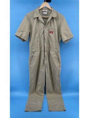 Dickies Coveralls Men 38 Regular Beige Short Sleeve Work Jumpsuit USA
